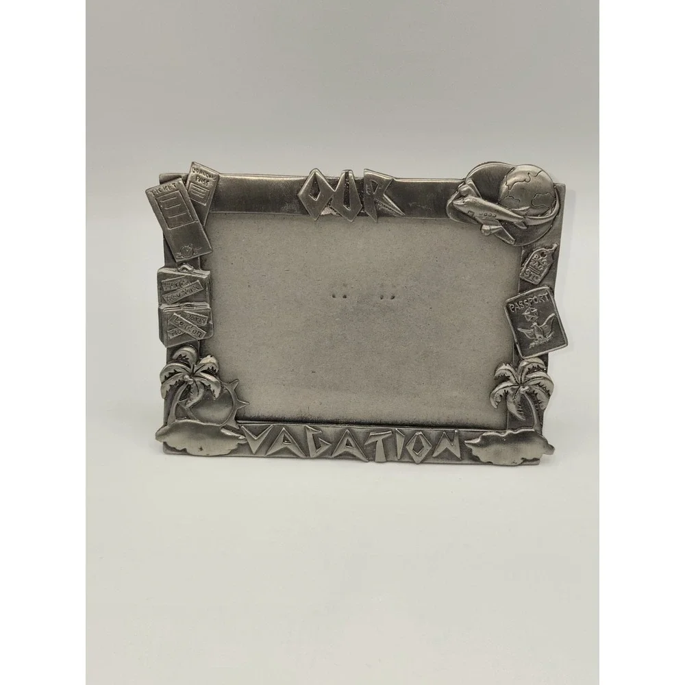 Vintage Pewter Picture Frame Our Vacation Travel‎ Theme Tickets Passport 6
